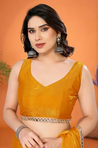 Gold embellished poly silk saree with blouse piece