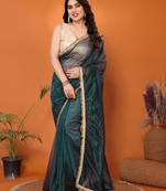 Green embellished organza  saree with blouse piece