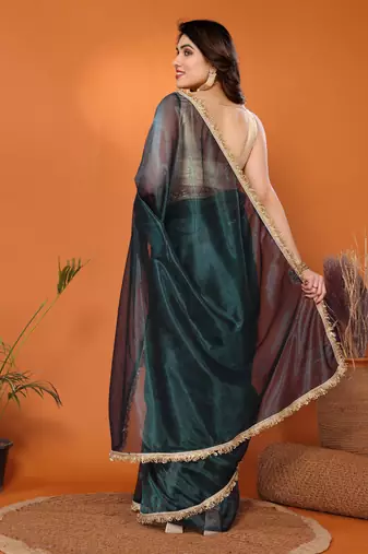 Green embellished organza  saree with blouse piece