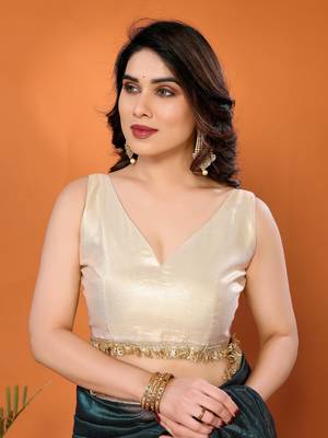 Green embellished organza  saree with blouse piece 5