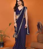 Navy embellished pure georgette with blouse piece
