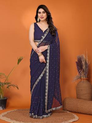 Navy embellished pure georgette with blouse piece 2