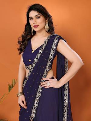 Navy embellished pure georgette with blouse piece 3