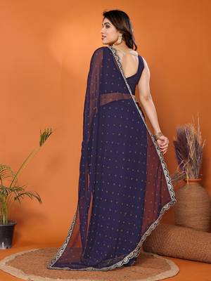 Navy embellished pure georgette with blouse piece 4
