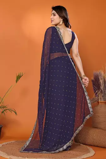 Navy embellished pure georgette with blouse piece