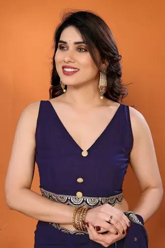 Navy embellished pure georgette with blouse piece