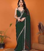 Green embellished pure georgette  saree with blouse piece