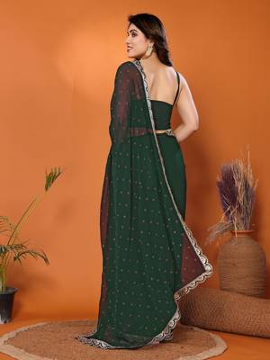 Green embellished pure georgette  saree with blouse piece 4