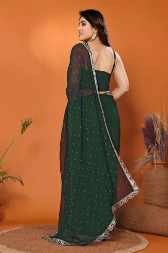 Green embellished pure georgette  saree with blouse piece