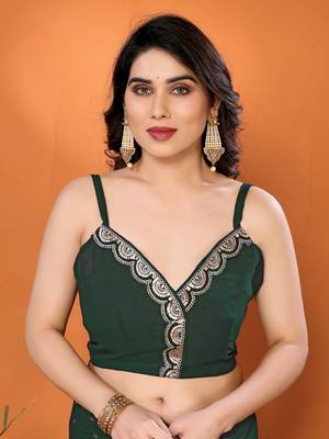 Green embellished pure georgette  saree with blouse piece 5