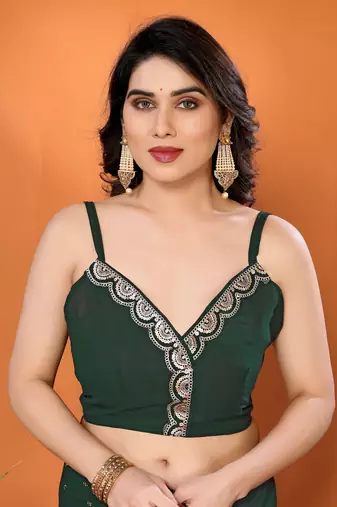 Green embellished pure georgette  saree with blouse piece