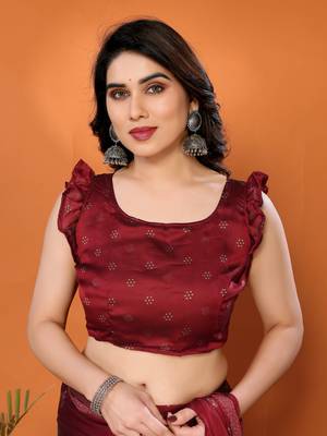Maroon embellished poly chiffon  saree with blouse piece 5