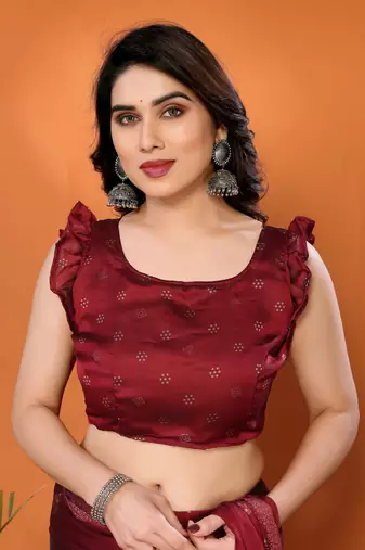 Maroon embellished poly chiffon  saree with blouse piece
