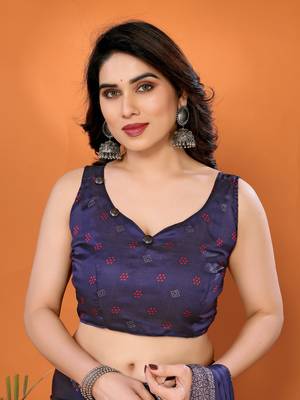 Navy embellished poly chiffon  saree with blouse piece 4