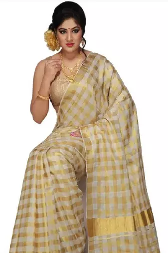 Selvamani tex kerala kasavu cotton saree with running blouse