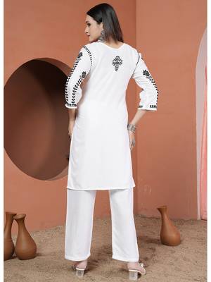 women's white premium heavy rayon chikankari lucknowi embroidery solid 6