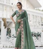 Green  crush silk saree with embroidery  and cut work & running blouse
