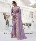 lavender crush silk saree with embroidery  and cut work & running blouse
