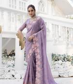 Lavender  crush silk saree with embroidery  and cut work & running blouse