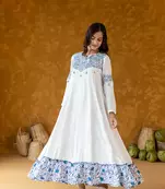 Blue on White Embroidered Long Dress