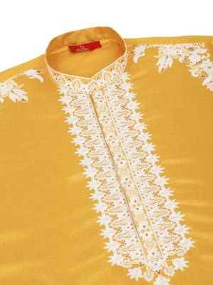 Yellow art silk embroidery kurta pajama set 4