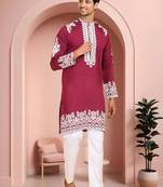 Maroon art silk embroidery kurta pajama set