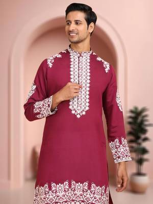 Maroon art silk embroidery kurta pajama set 2