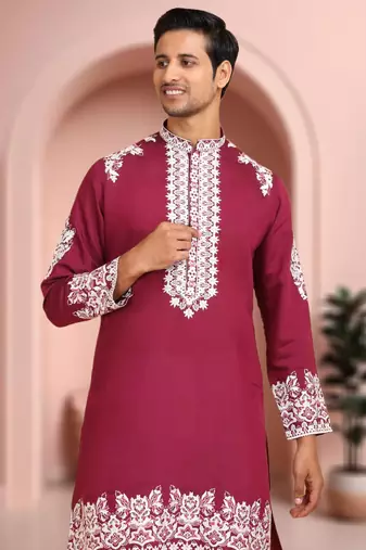 Maroon art silk embroidery kurta pajama set