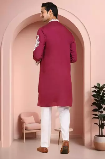 Maroon art silk embroidery kurta pajama set