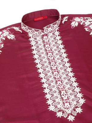 Maroon art silk embroidery kurta pajama set 4
