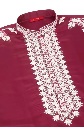 Maroon art silk embroidery kurta pajama set