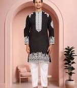 Black art silk embroidery kurta pajama set