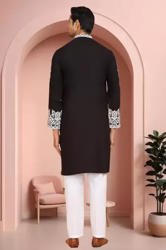 Black art silk embroidery kurta pajama set