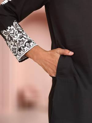 Black art silk embroidery kurta pajama set 4