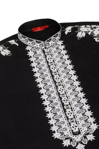 Black art silk embroidery kurta pajama set