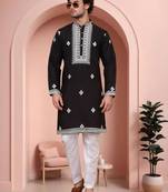 Black art silk embroidery kurta pajama set