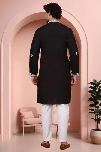Black art silk embroidery kurta pajama set