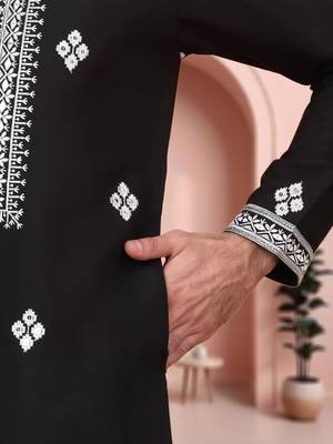 Black art silk embroidery kurta pajama set 5