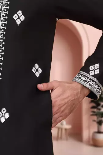 Black art silk embroidery kurta pajama set