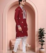 Maroon art silk embroidery kurta pajama set