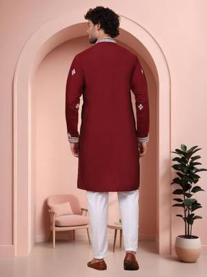 Maroon art silk embroidery kurta pajama set 2