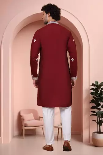 Maroon art silk embroidery kurta pajama set