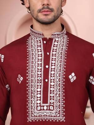 Maroon art silk embroidery kurta pajama set 3