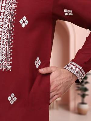 Maroon art silk embroidery kurta pajama set 5