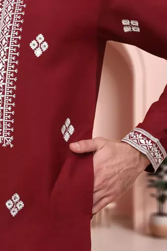 Maroon art silk embroidery kurta pajama set