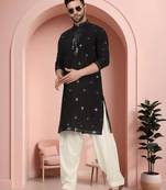 Black art silk mirror work kurta pajama set