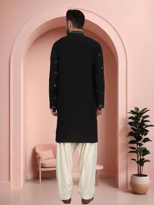 Black art silk mirror work kurta pajama set 4