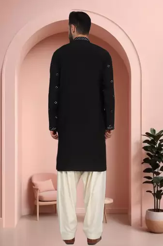 Black art silk mirror work kurta pajama set