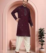 Maroon art silk mirror work kurta pajama set