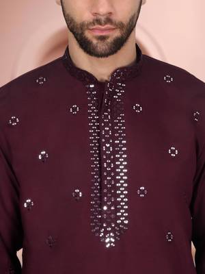 Maroon art silk mirror work kurta pajama set 3